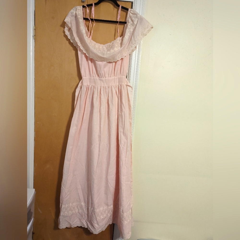 Vintage pink and white eyelet lace maxi dress